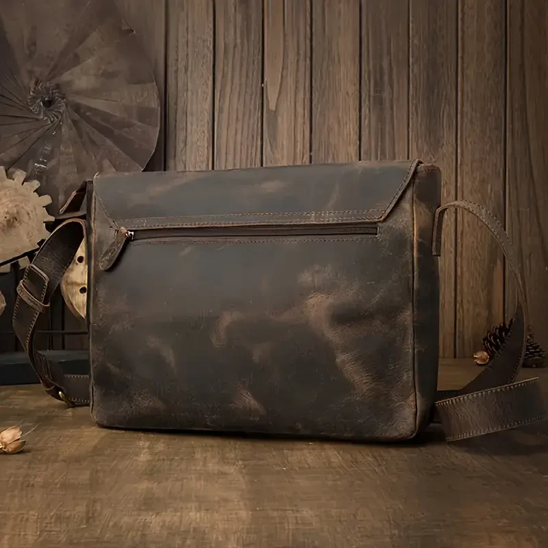 Bolso bandolera informal de piel auténtica para hombre, bandolera de piel de vacuno de primera capa.