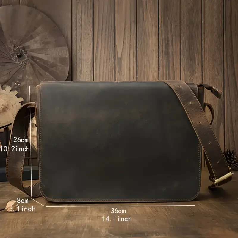 Bolso bandolera informal de piel auténtica para hombre, bandolera de piel de vacuno de primera capa.