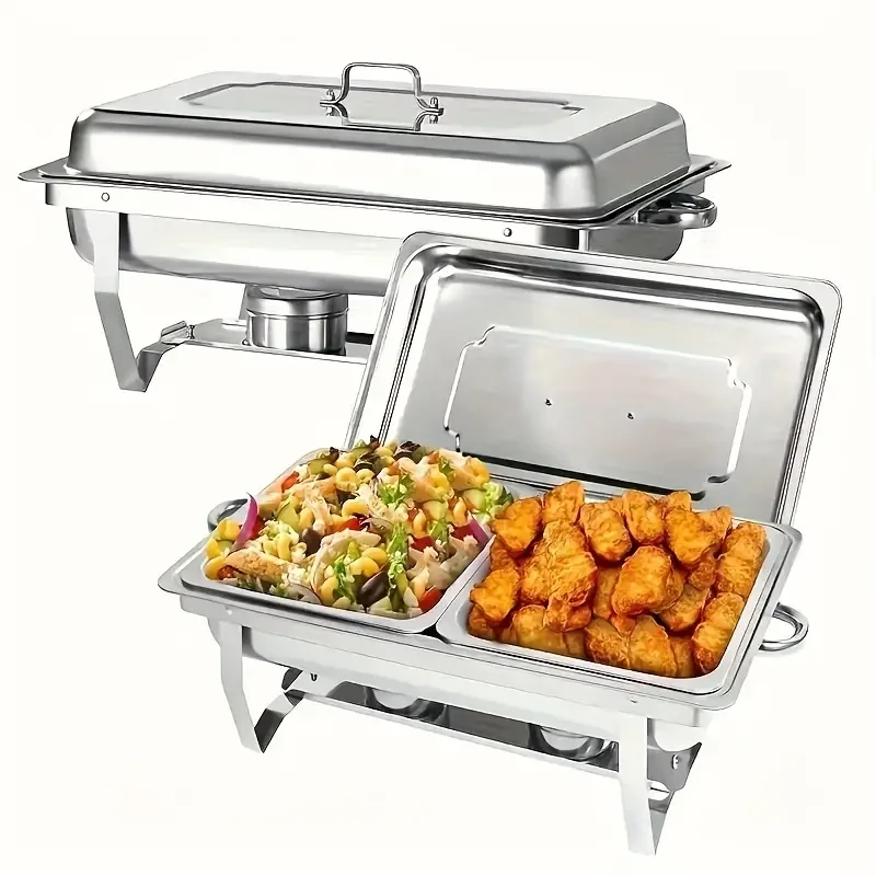 Juego de buffet de 11 l con plato calentador de acero inoxidable de tamaño completo, calentador de comida para catering, fiestas, bufés, bodas y banquetes.