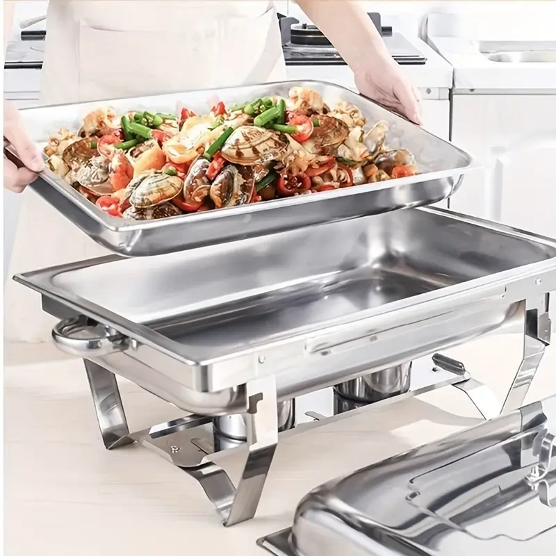 Juego de buffet de 11 l con plato calentador de acero inoxidable de tamaño completo, calentador de comida para catering, fiestas, bufés, bodas y banquetes.