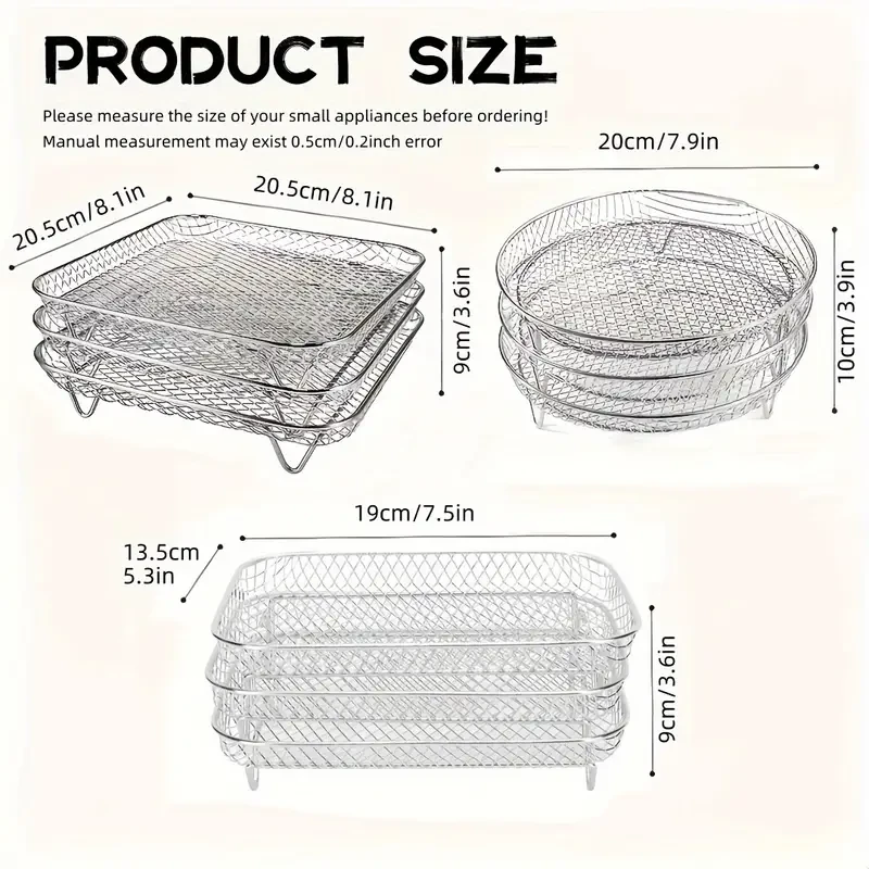 Juego de accesorios apilables de acero inoxidable para freidora de aire de 3 niveles: apto para lavavajillas, perfecto para hornear y cocinar de forma saludable durante las fiestas.