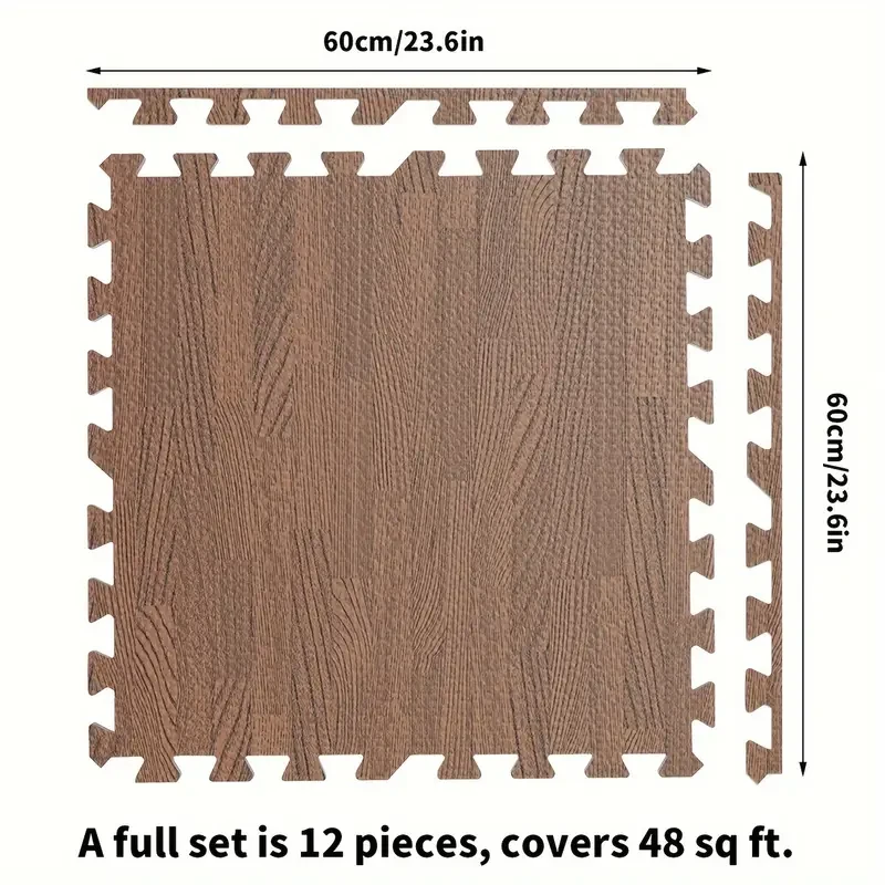 12 piezas de baldosas de suelo con estampado de veta de madera para gimnasio, esterillas de yoga de espuma EVA entrelazadas con borde para decoración del hogar