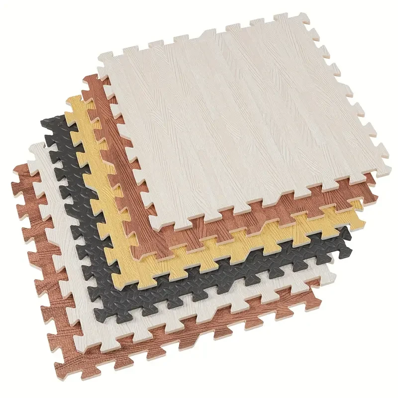 12 piezas de baldosas de suelo con estampado de veta de madera para gimnasio, esterillas de yoga de espuma EVA entrelazadas con borde para decoración del hogar