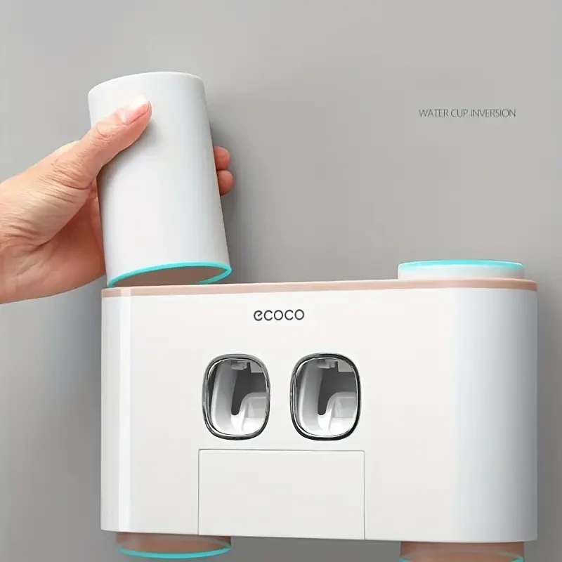 Dispensador automático de pasta de dientes con soporte para cepillos de dientes, 4 tazas y 5 soportes