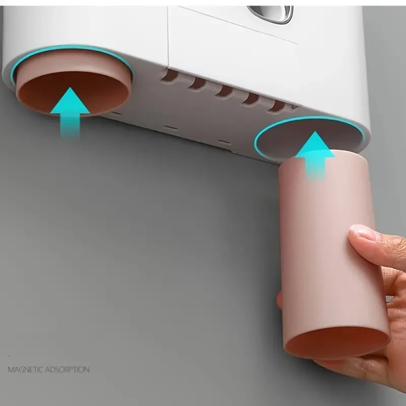 Dispensador automático de pasta de dientes con soporte para cepillos de dientes, 4 tazas y 5 soportes