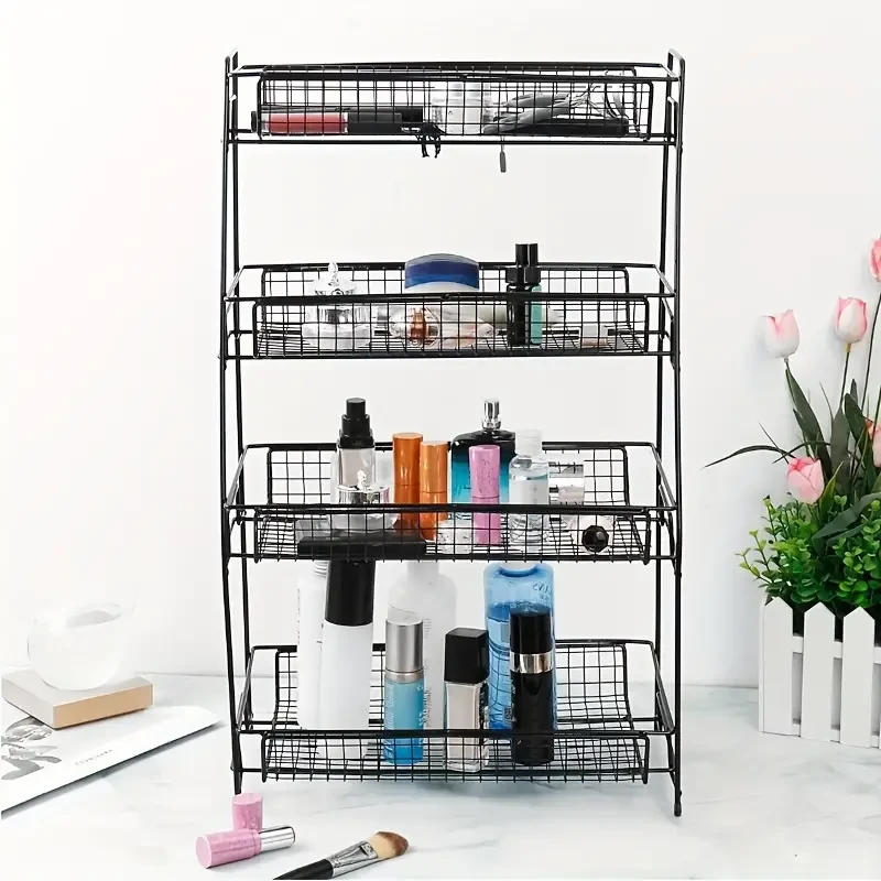 Estante de escritorio de 4 niveles para cosméticos, de acero, organizador multicapa que ahorra espacio para maquillaje, especias, artículos de tocador y suministros de oficina.