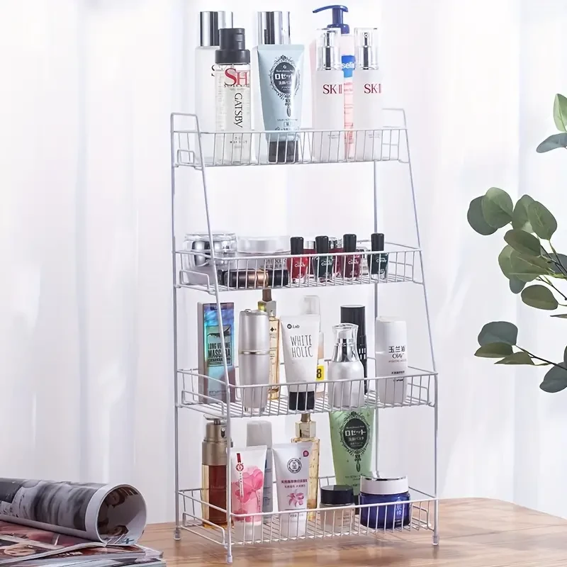 Estante de escritorio de 4 niveles para cosméticos, de acero, organizador multicapa que ahorra espacio para maquillaje, especias, artículos de tocador y suministros de oficina.