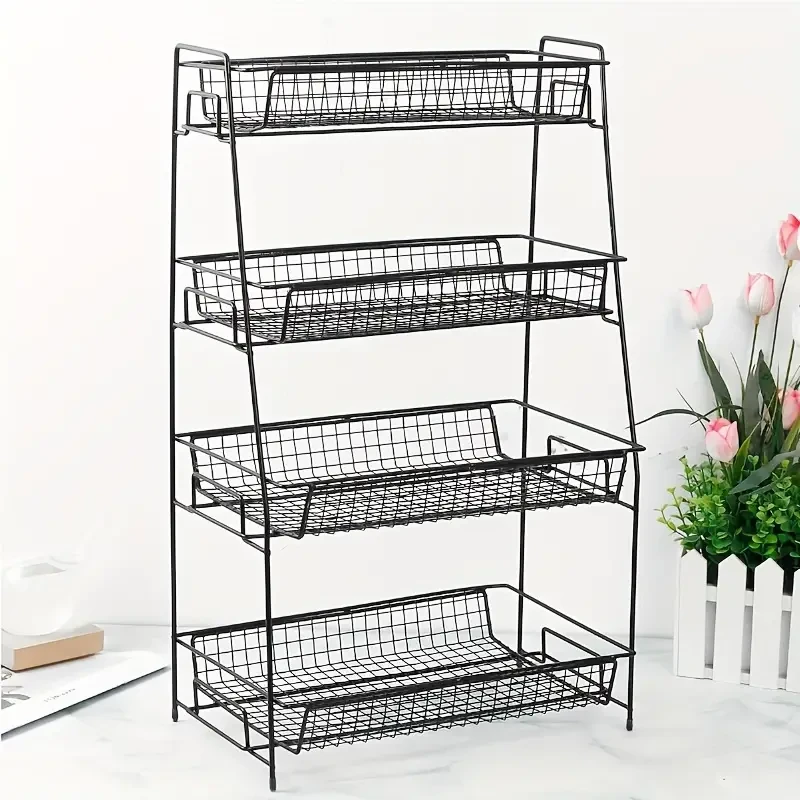 Estante de escritorio de 4 niveles para cosméticos, de acero, organizador multicapa que ahorra espacio para maquillaje, especias, artículos de tocador y suministros de oficina.