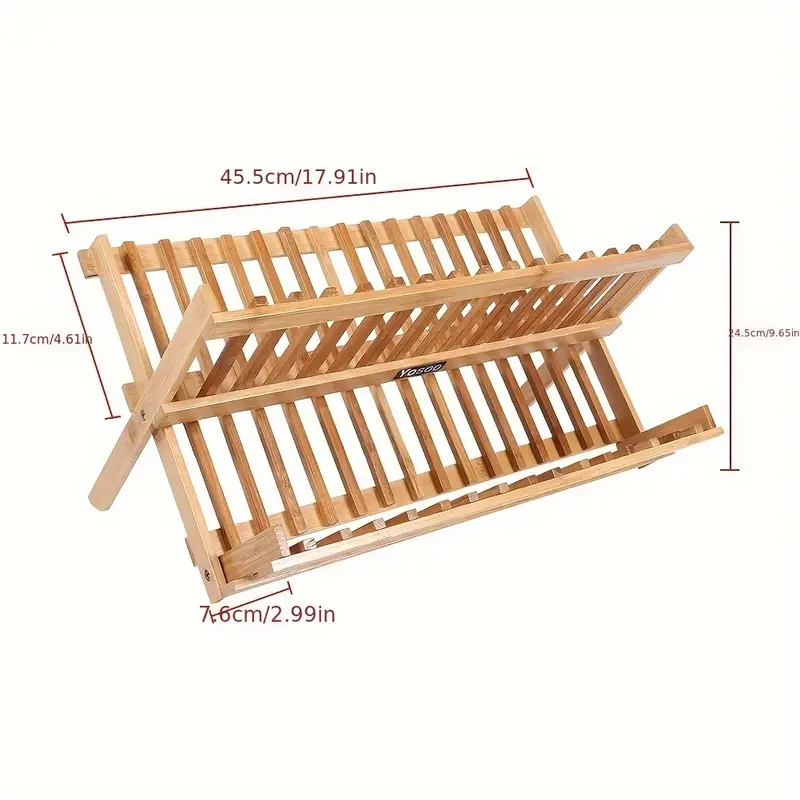 Escurridor de platos plegable de madera de dos niveles para fregadero, escurridor de cubiertos, soporte para cocina
