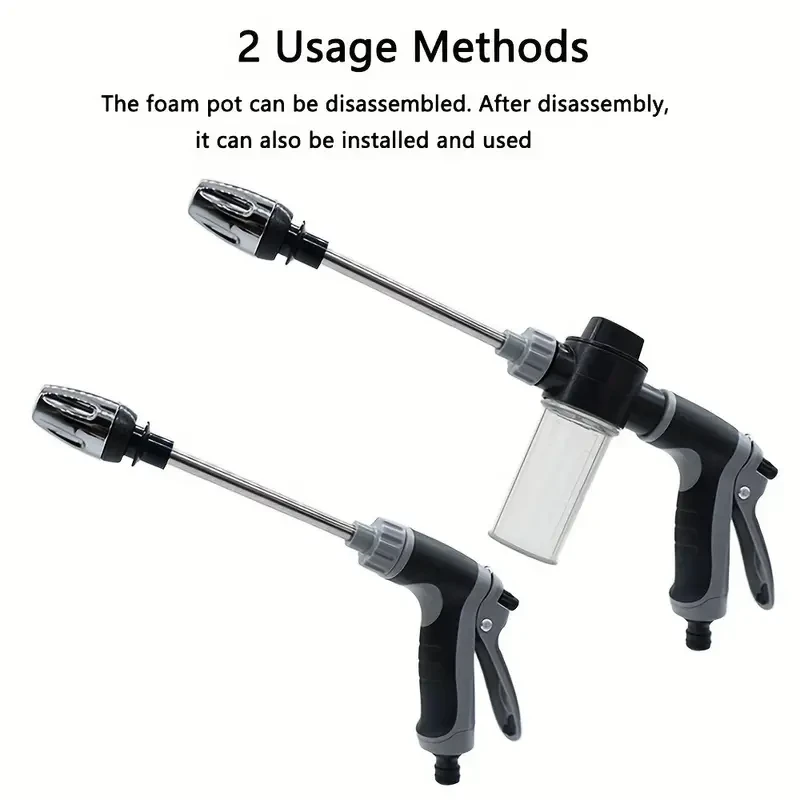Pistola de agua multifunción de alta presión para lavado de autos con rociador de varilla gruesa ajustable, punta de cobre chapado y adaptador de conexión rápida universal de 3/4" y 1/2" para herramientas de limpieza.