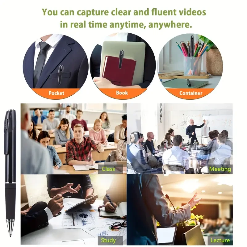 Mini cámara de seguridad portátil HD 1080P con tarjeta de memoria de 32 GB, grabación de video, vigilancia en interiores y exteriores, cámara corporal para conferencias, clases, oficina y reuniones de negocios.