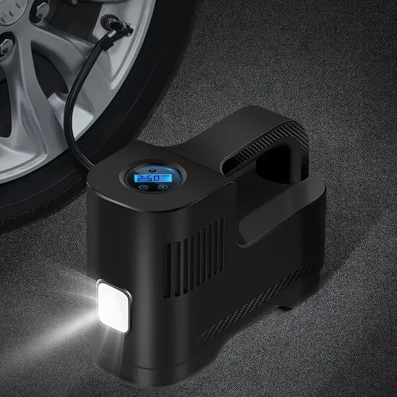 Bomba compresora de aire portátil de alta potencia (1 unidad) - Inflador de neumáticos digital rápido con cable y luces LED - Versátil para coches y motos