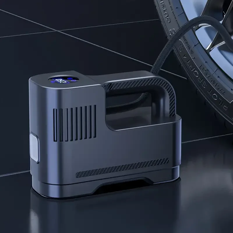 Bomba compresora de aire portátil de alta potencia (1 unidad) - Inflador de neumáticos digital rápido con cable y luces LED - Versátil para coches y motos