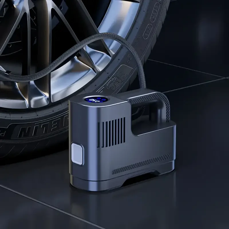 Bomba compresora de aire portátil de alta potencia (1 unidad) - Inflador de neumáticos digital rápido con cable y luces LED - Versátil para coches y motos
