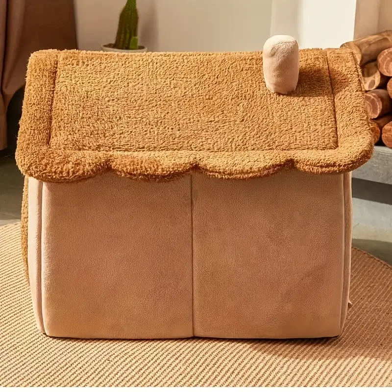 1 acogedora cabaña para gatos: suave, cálida, extraíble, lavable y cómoda cama de poliéster para gatos y perros pequeños: nido de invierno perfecto para tu peludo amigo.