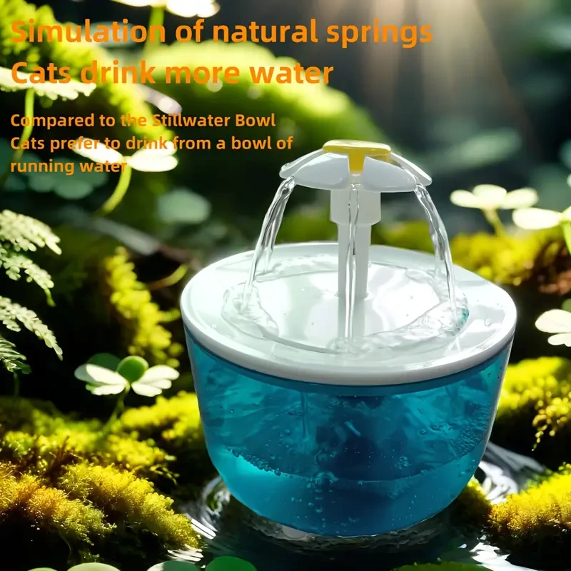 Fuente de agua para gatos con alimentación USB de 1,5 l/50,72 oz, translúcida natural, estación de hidratación automática para mascotas con control de flujo ajustable y filtro integrado para gatos y perros.