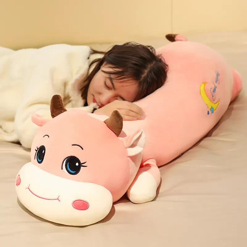 Bonita almohada de vaca para bebé, cama larga para mayor comodidad al dormir, muñeco de animal de dibujos animados, bebé y niño.