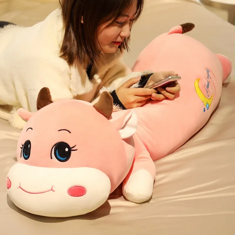 Bonita almohada de vaca para bebé, cama larga para mayor comodidad al dormir, muñeco de animal de dibujos animados, bebé y niño.