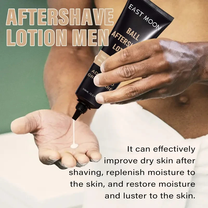 Loción calmante para después del afeitado para hombres, 59 ml: bálsamo corporal hidratante para piel seca. Nutrición con ingredientes seguros como aloe vera y extracto de aguacate.