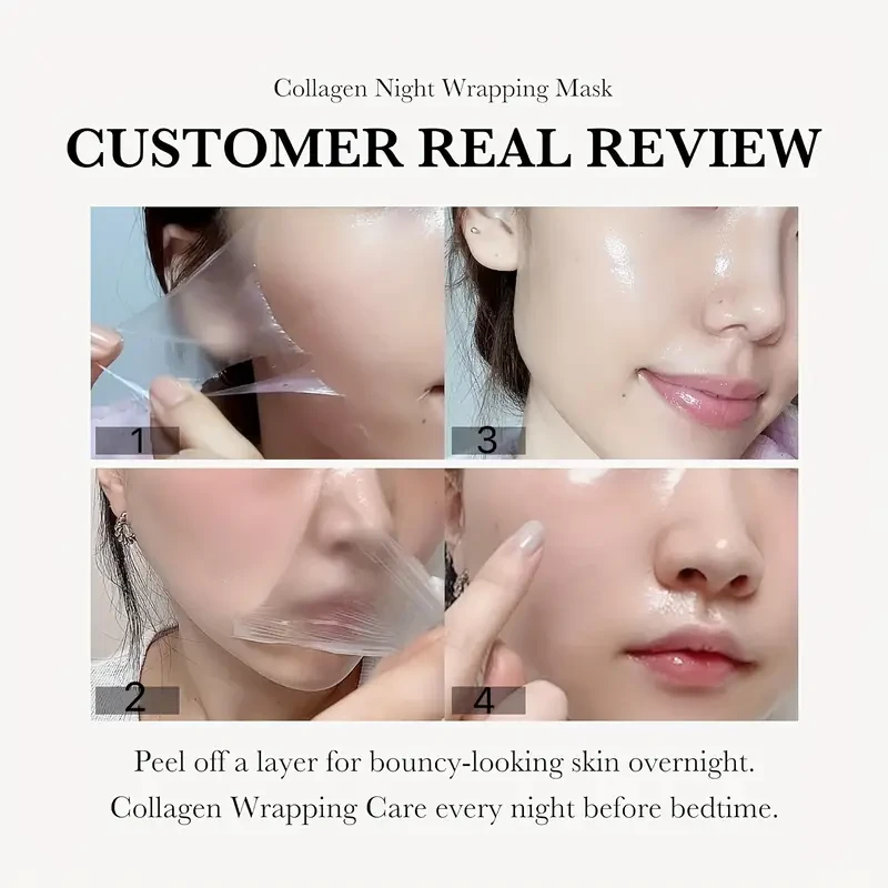 ¡Nueva mascarilla exfoliante de colágeno para noche! ¡Duerme, sedosa y radiante! Tratamiento hidratante y con elasticidad radiante. ¡Colágeno hidrolizado para una piel radiante!