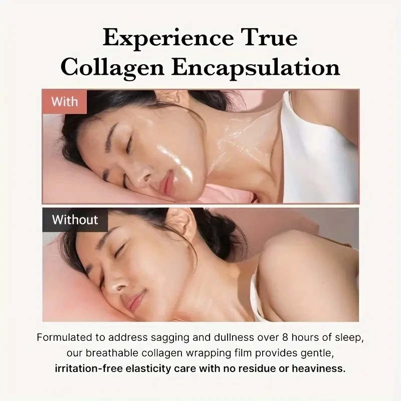 ¡Nueva mascarilla exfoliante de colágeno para noche! ¡Duerme, sedosa y radiante! Tratamiento hidratante y con elasticidad radiante. ¡Colágeno hidrolizado para una piel radiante!