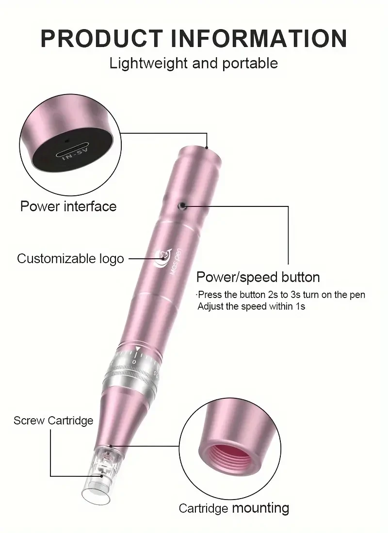 Pluma de microagujas eléctrica de carga inalámbrica Derma pen L1 con 10 cabezales de masaje R-Nano