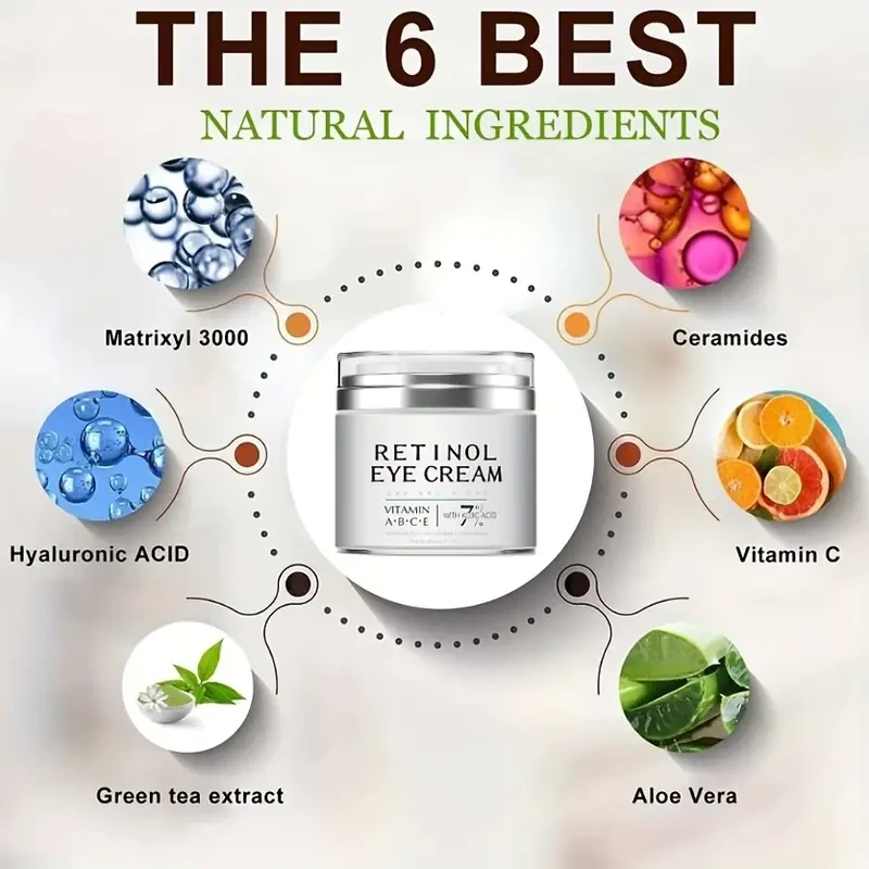 Crema para ojos con retinol Crema para debajo de los ojos Para reafirmar el contorno de ojos, la crema para ojos ayuda a mejorar la sequedad Crema para el cuidado diario de los ojos para todo tipo de piel - Botánicos de rosa mosqueta e hibisco - 1.7 oz, 5