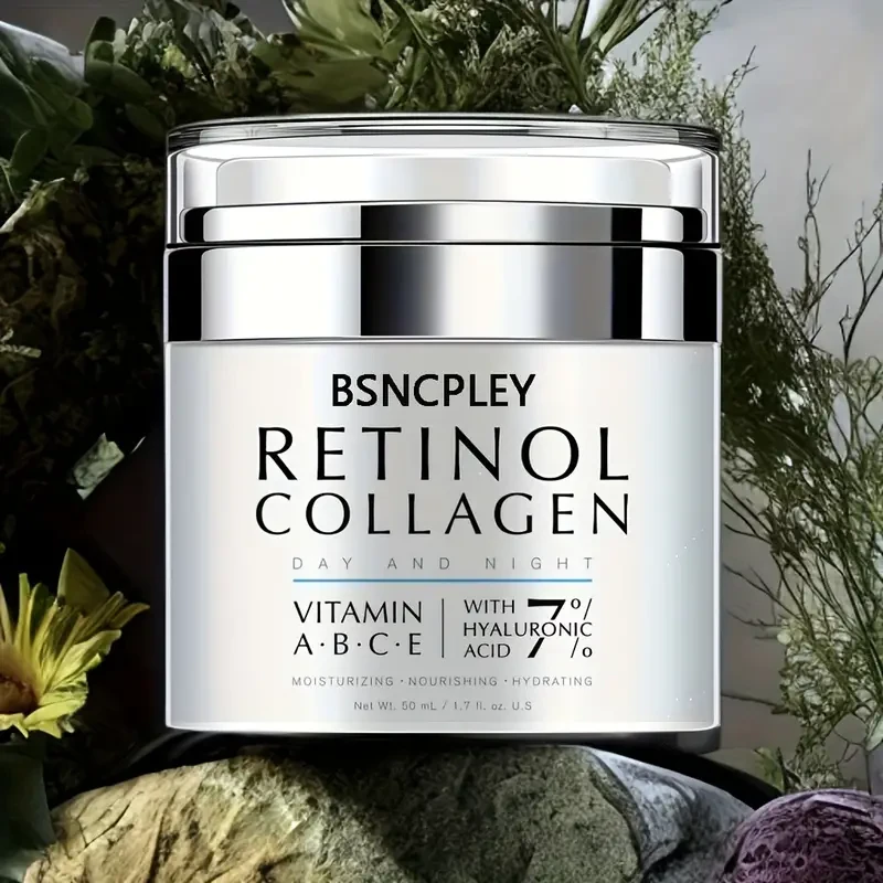 Crema de colágeno y retinol (50 ml/1,7 oz): crema facial reafirmante, hidratante y nutritiva intensiva para piel sensible, de día y de noche, enriquecida con vitaminas C y E y ácido hialurónico para una tez radiante, suave y luminosa.