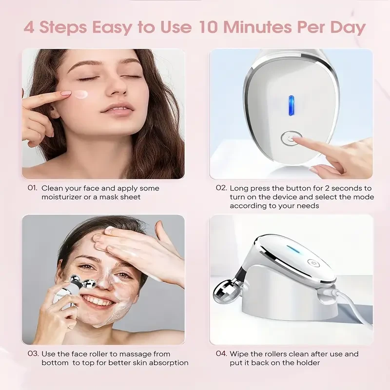 Masajeador facial eléctrico 3D con rodillo, dispositivo de belleza facial, recargable por USB, regalo para mujeres