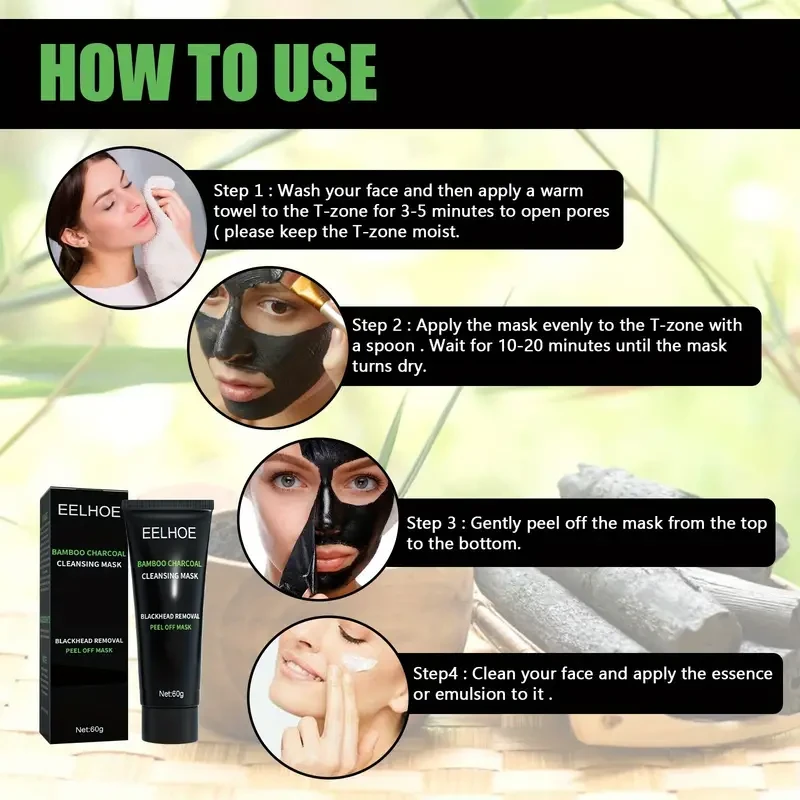 Mascarilla de limpieza profunda de carbón de bambú (2 paquetes de 60 g/2,11 oz) para todo tipo de piel: cuidado facial suave, no irritante y calmante para una tez radiante.