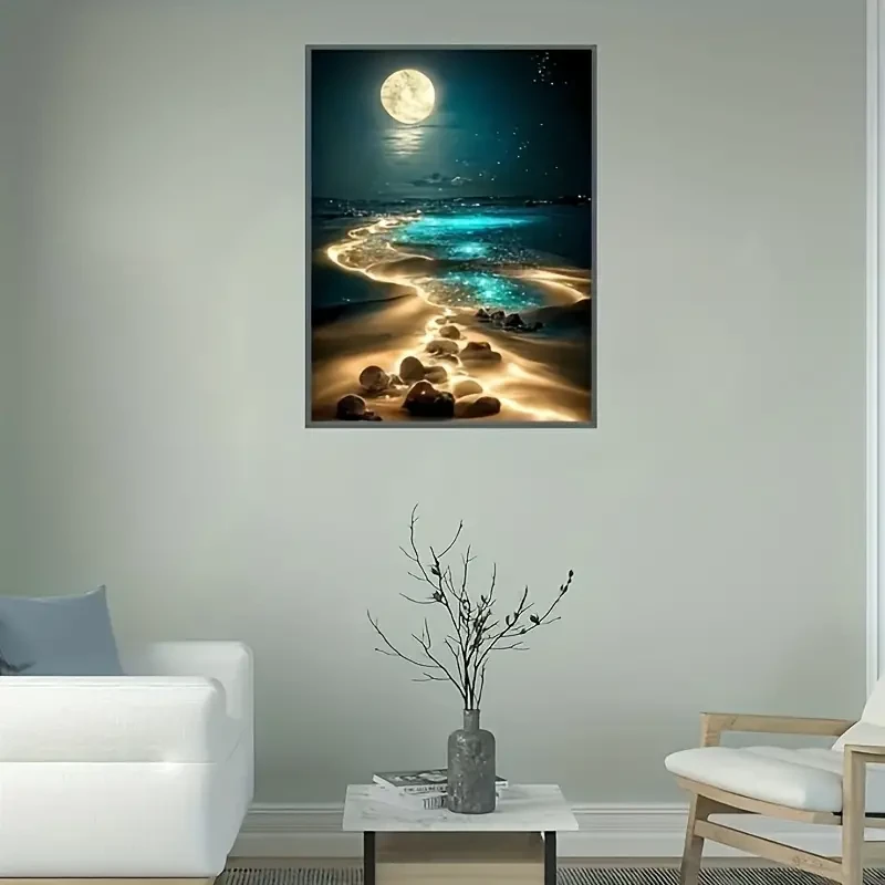 Kit de pintura de diamantes 5D "Playa iluminada por la luna" para adultos