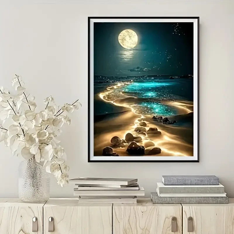 Kit de pintura de diamantes 5D "Playa iluminada por la luna" para adultos