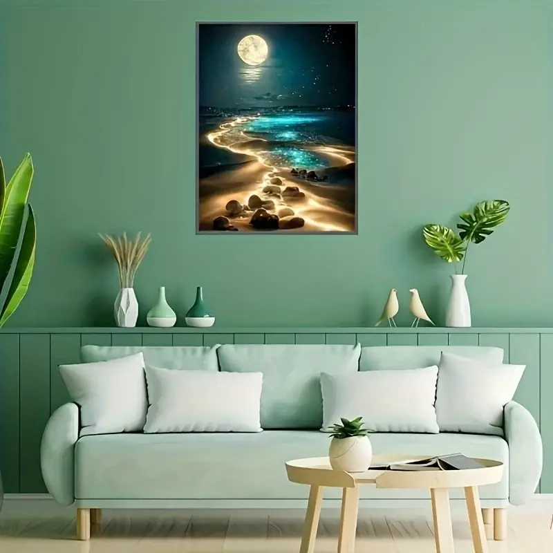 Kit de pintura de diamantes 5D "Playa iluminada por la luna" para adultos