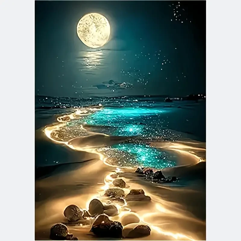 Kit de pintura de diamantes 5D "Playa iluminada por la luna" para adultos