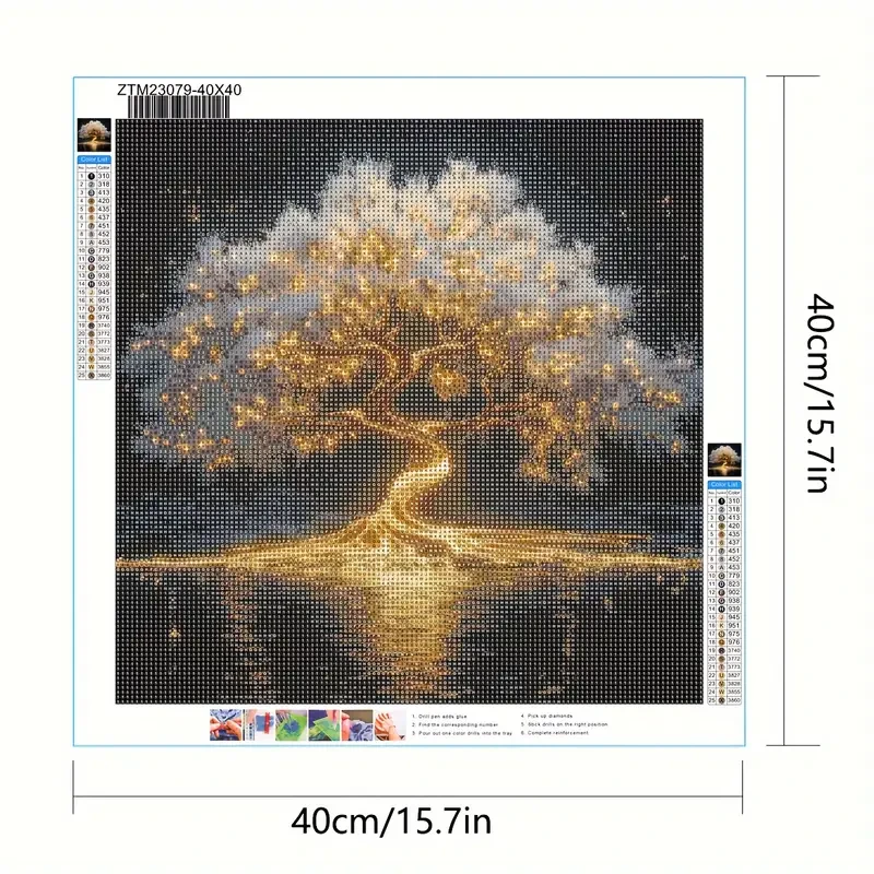 Árbol de la vida iluminado, arte de mosaico redondo de diamantes de imitación