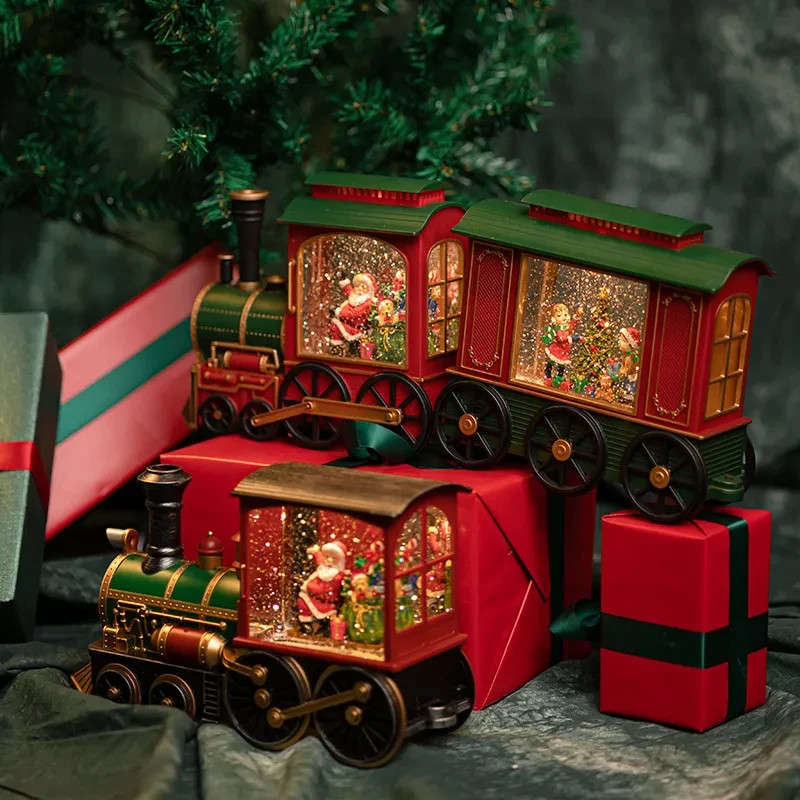 Caja de música navideña con tren de Papá Noel