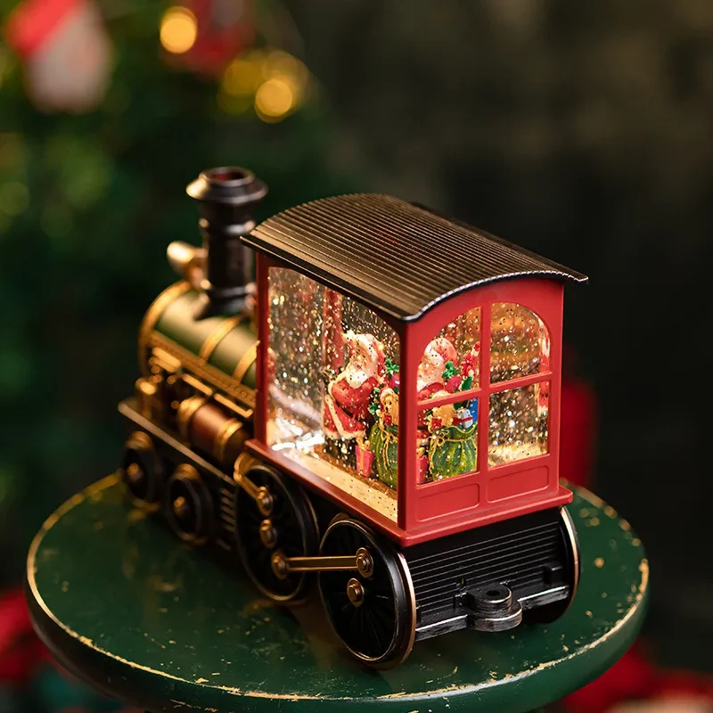 Caja de música navideña con tren de Papá Noel