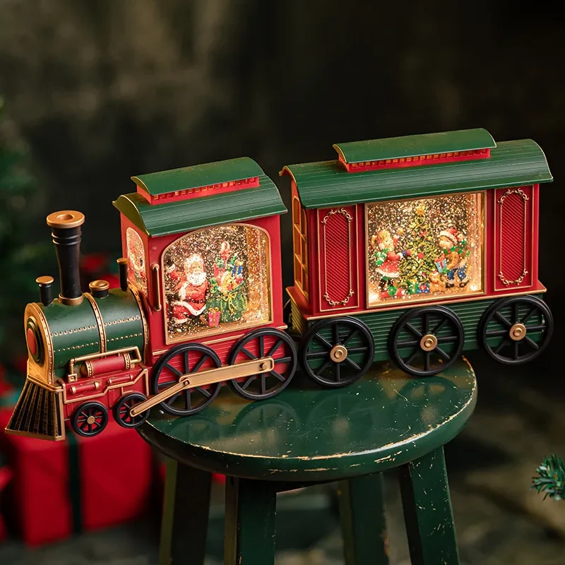 Caja de música navideña con tren de Papá Noel