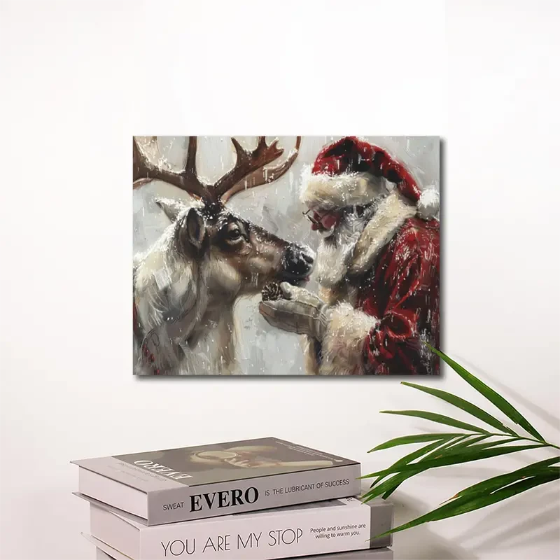 Encantador lienzo de Papá Noel y renos