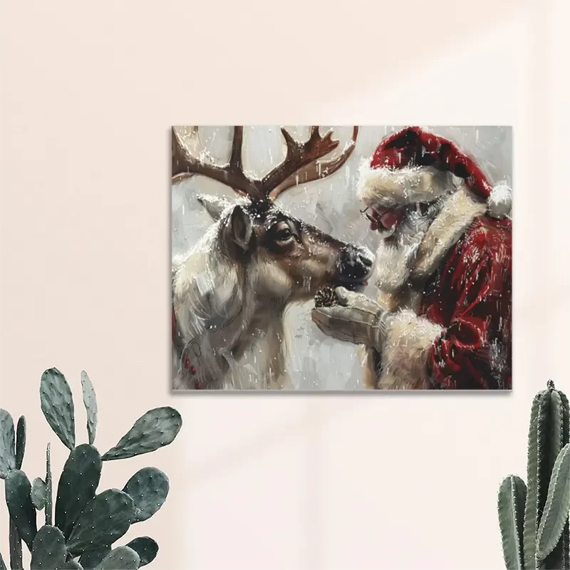 Encantador lienzo de Papá Noel y renos