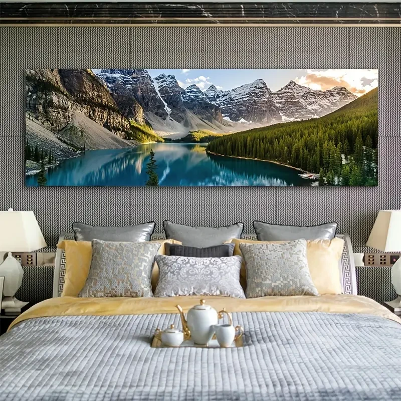 Impresionante decoración de pared con paisaje de lago, bosque y montaña
