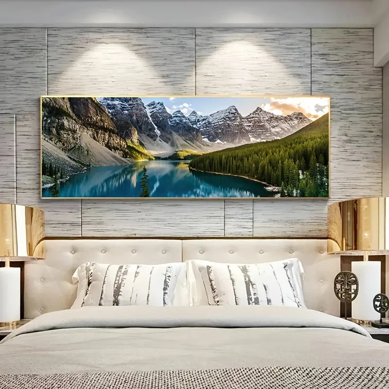 Impresionante decoración de pared con paisaje de lago, bosque y montaña