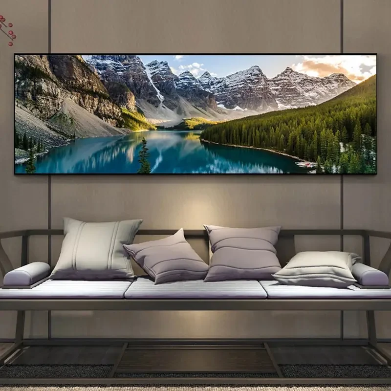 Impresionante decoración de pared con paisaje de lago, bosque y montaña