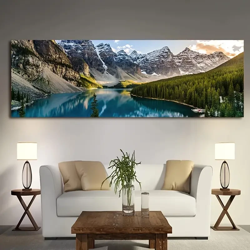 Impresionante decoración de pared con paisaje de lago, bosque y montaña