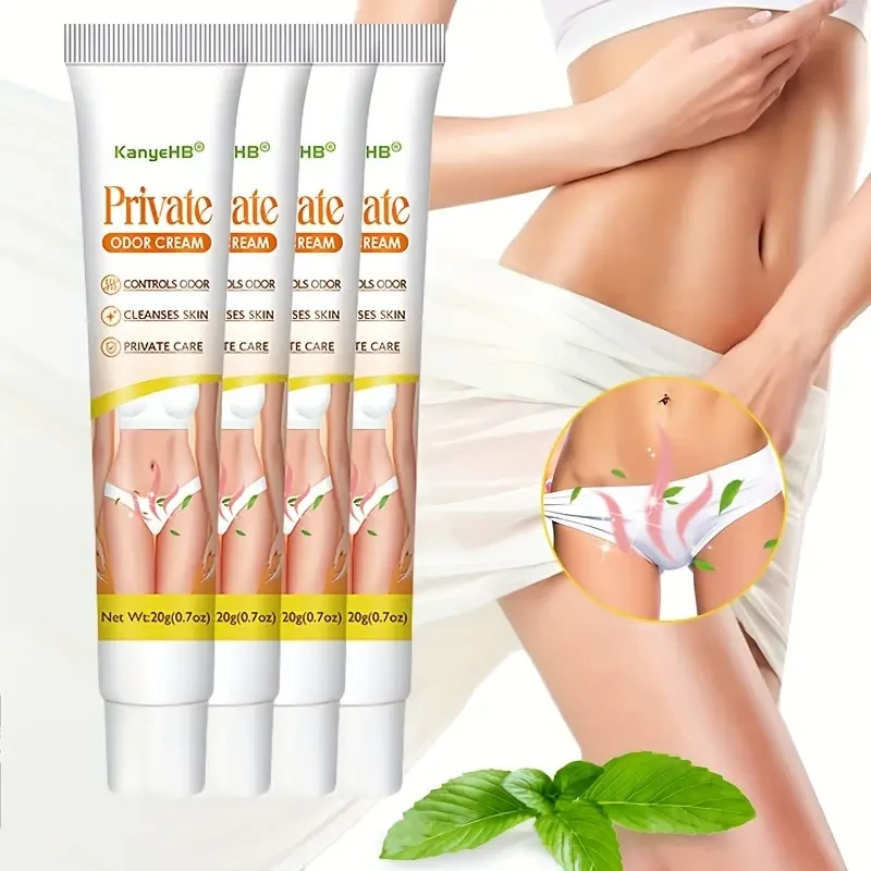Crema para el control del olor en la zona íntima femenina (4 unidades) - Extracto de hierbas, aroma suave y calmante, refrescante, hidratante para el cuidado de la piel