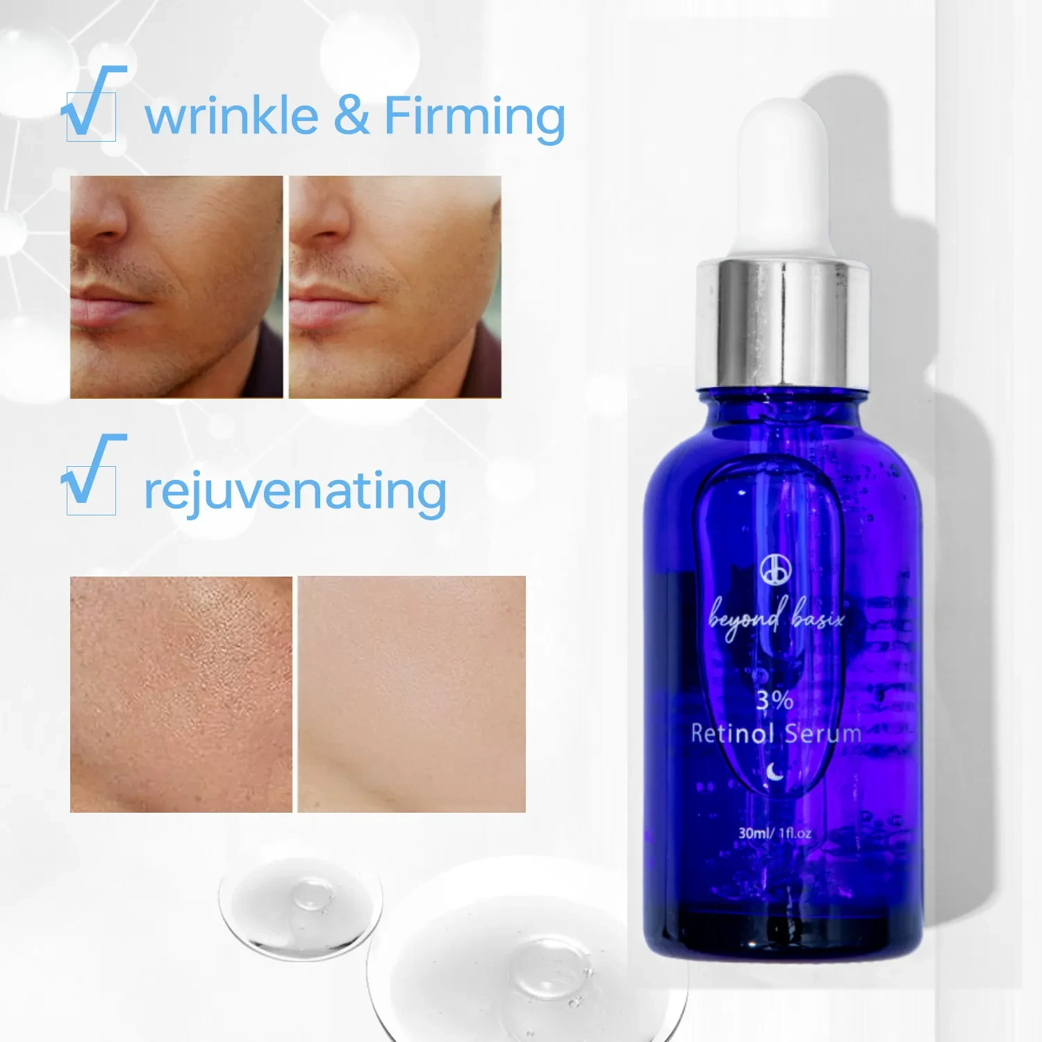 Suero hidratante facial con retinol