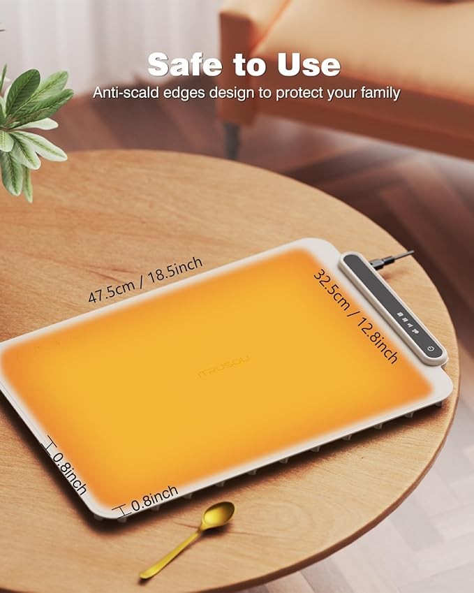 Tapete eléctrico para calentar alimentos iTRUSOU - Bandeja completa con 3 ajustes