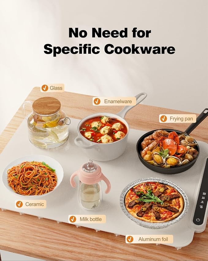 Tapete eléctrico para calentar alimentos iTRUSOU - Bandeja completa con 3 ajustes