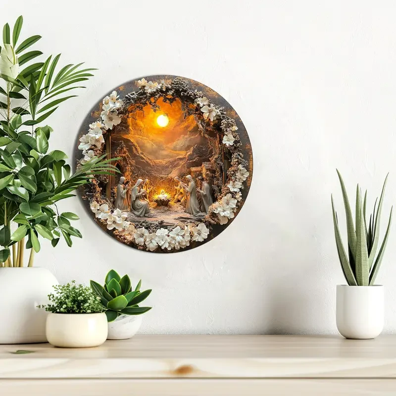 Placa de aluminio 2D de alta definición, decoración con escena religiosa vintage