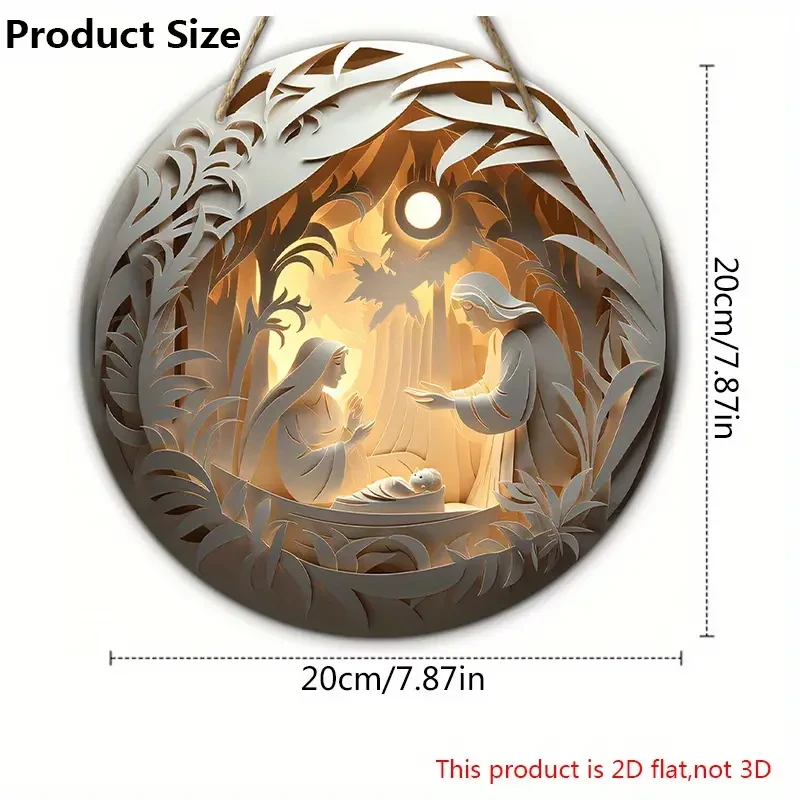 Decoración colgante de pared redonda con la familia natal de Jesús en relieve 2D
